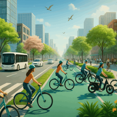 Personas disfrutando del buen tiempo con movilidad sostenible en bicicleta eléctrica