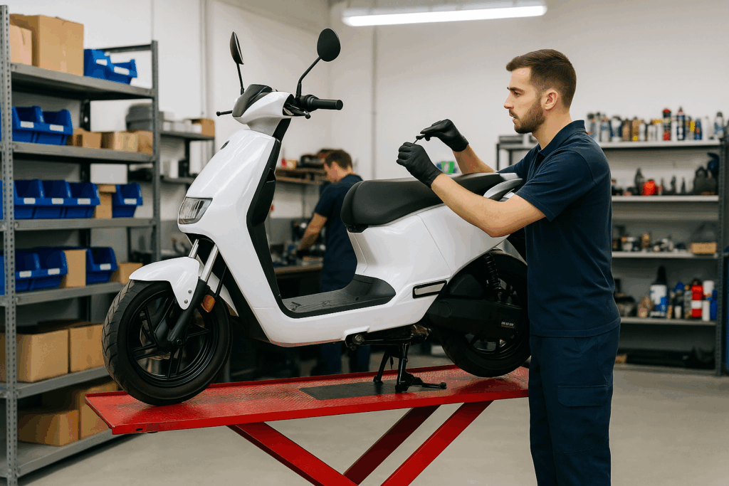 Mecánico reparando una moto eléctrica LVNENG LX08