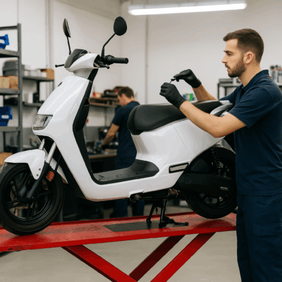 Mecánico reparando una moto eléctrica LVNENG LX08