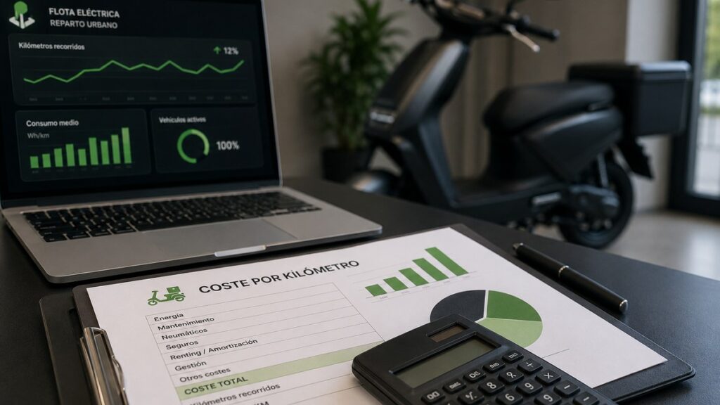 Cálculo del coste por kilómetro en una flota eléctrica de reparto con moto eléctrica y dashboard de gestión